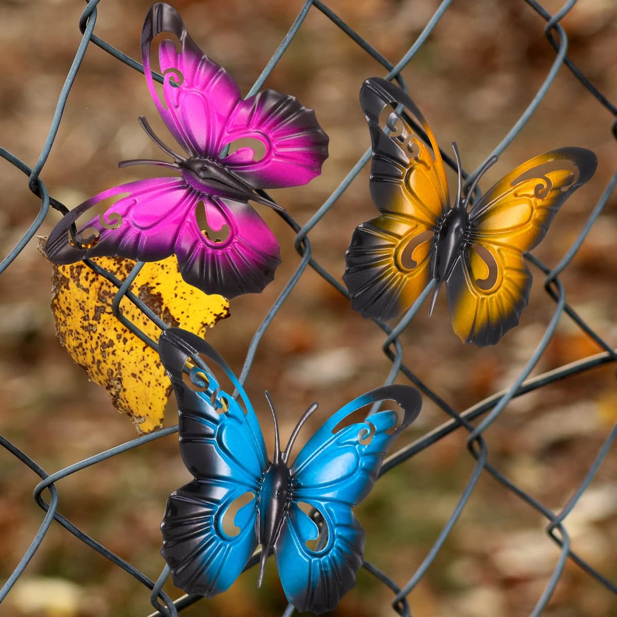 Dacitiery 6PCS Garden Butterfly Metal Wall Art Decorations Butterflies Sculptures Fence Ornaments (3.5 x 2.8 Inch, 6 Coloured) — view 3