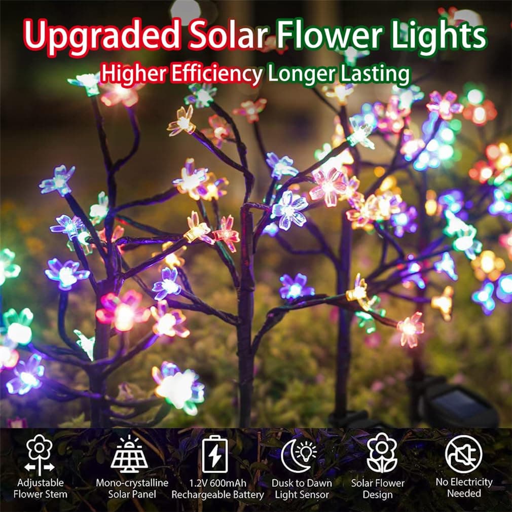 Outdoor Waterproof Cherry Blossom Multicolor Solar Garden Lights, Multicolor Garden Decorative Waterproof Lights with Solar Charge Pane, For Patio, Lawn, Pathway (Warm,Bee) — view 5