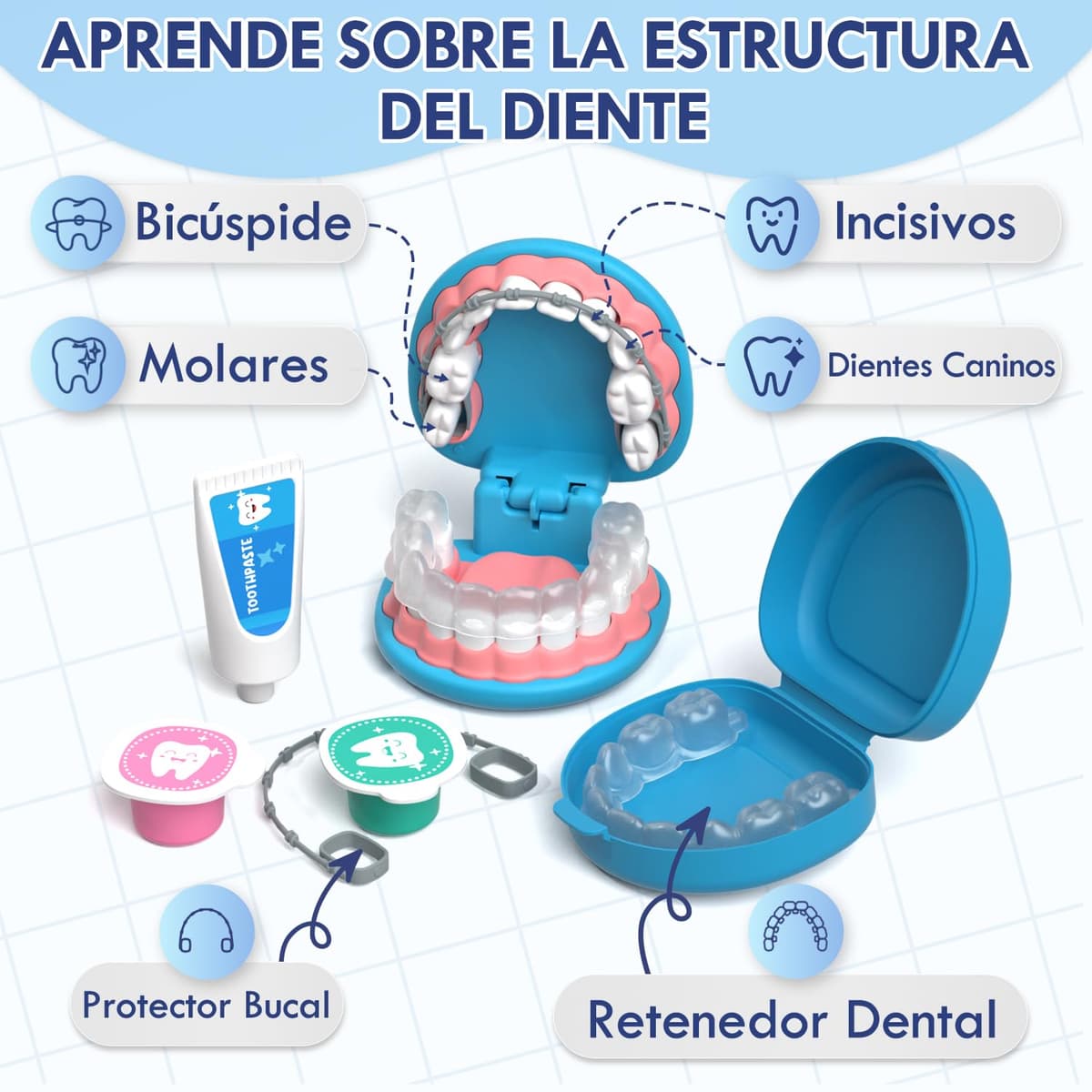 Lehoo Castle Medical Case Toy, Dentist Game, Doctor Toys, Children's Medical Kit, Toys for Children 3 Years (Blue) — view 3