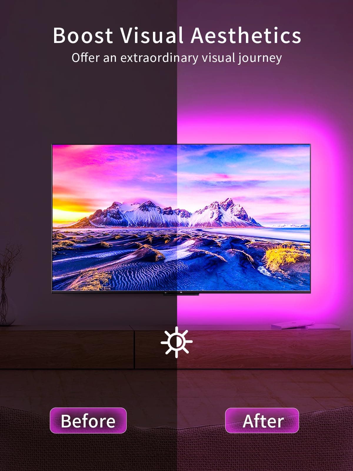 KANTUTOE TV Lights, 4m RGB LED Strip Lights for 32-55 Inch TV, Music Sync Bluetooth APP and Remote Control, USB Powered for Gaming/Bedroom — view 3