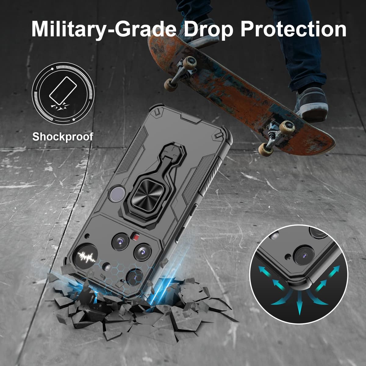 Funda para CMF Phone 2 Pro, Carcasa Antigolpes con Soporte anular metálico, Case Protectora de Grado Militar, Negro — view 1303