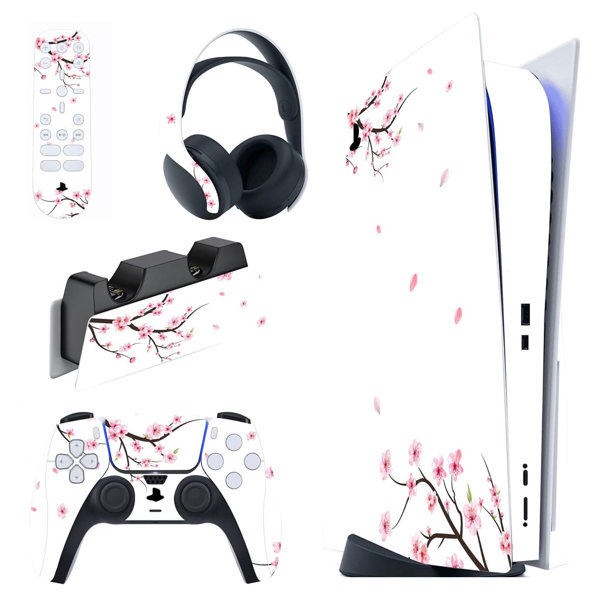 PlayVital Calcomanía Vinilo para ps5 Edición Disc - Pegatina Completa para Consola, Control, Base de Recarga, Control Remoto y Audífonos, Cubierta Protectora Adhesiva(Efecto de Mármol Dorado Rosa) — view 19