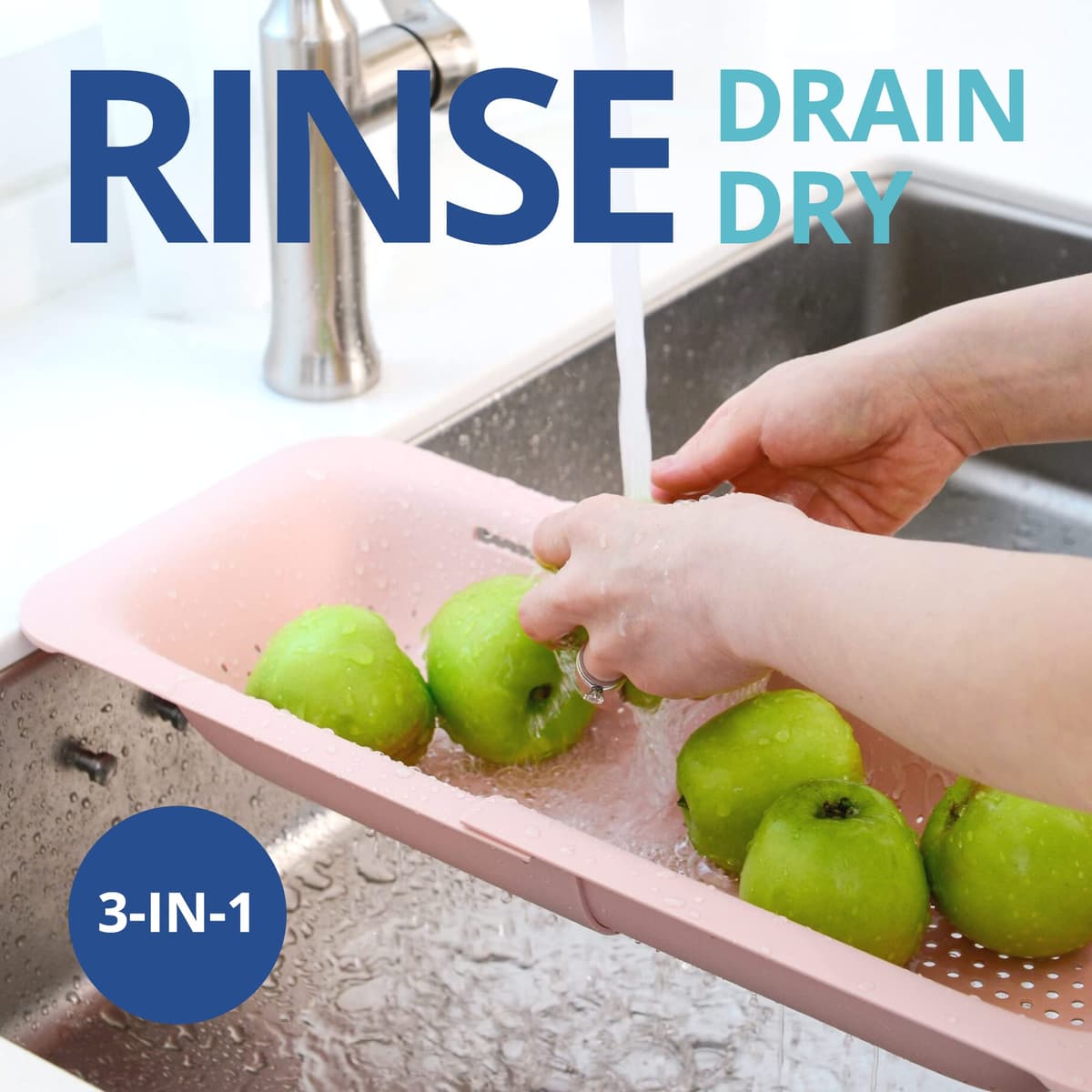 Blue Ginkgo Sink Strainer - Washes Vegetables and Fruits, Drains Cooked Pasta and Dry Dishes - Extendable - New Home Kitchen Essentials — view 3