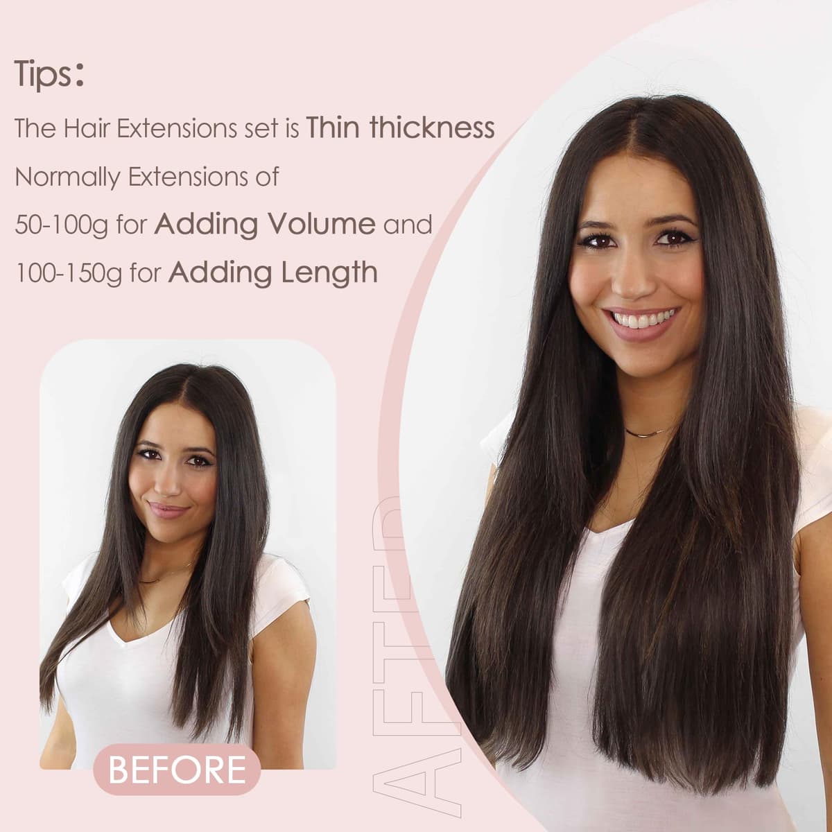 Silk-co 10inch Hair Extensions Clip in Hair Extension Human Hair #04 Medium Brown -Basic Thickness-Thin Weft- 8 Pieces Real Remy Straight Hair Extensions[50g] — view 6