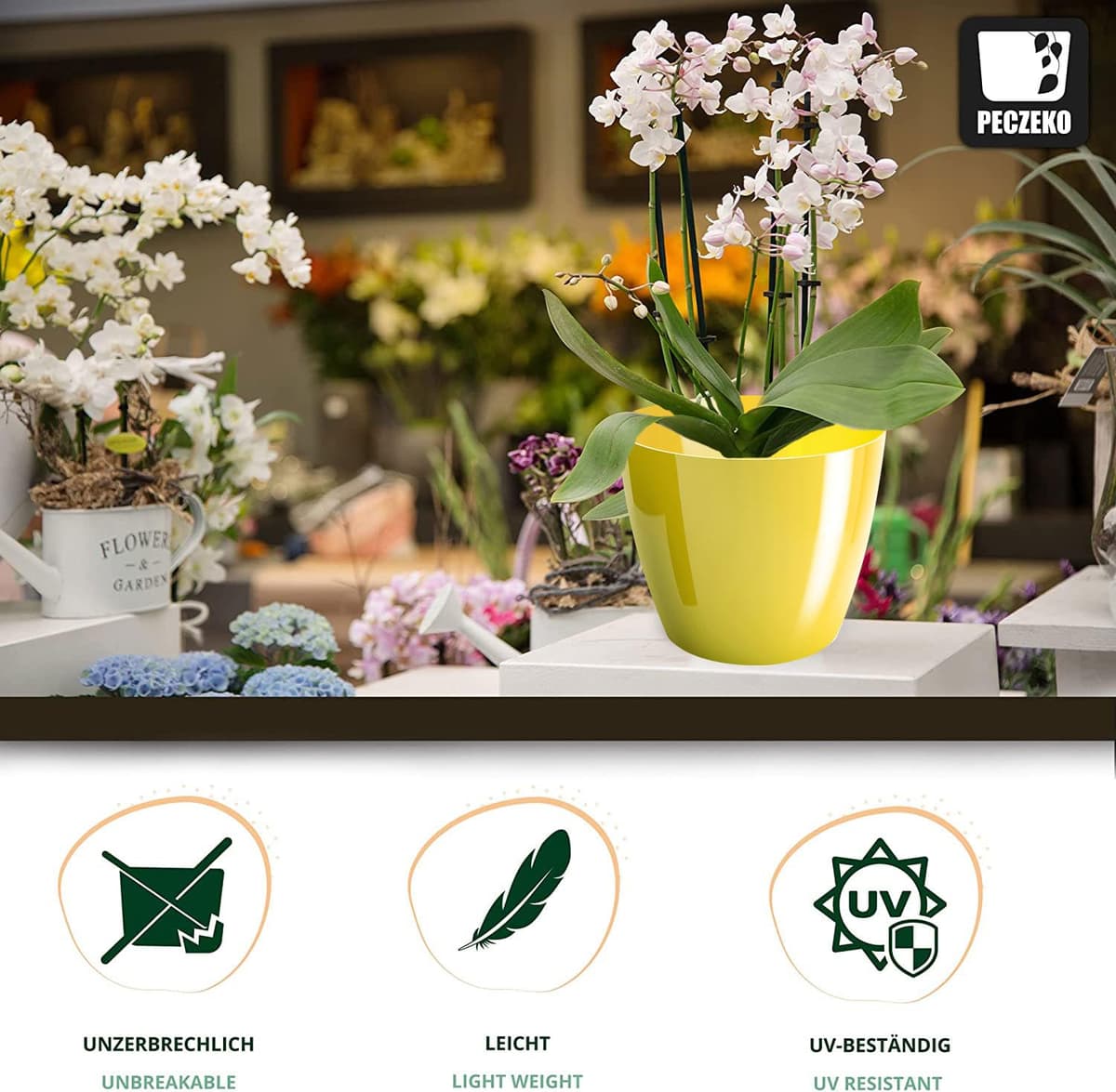 Macetas Brillantes Macetas Decorativas Hierbas Macetas Redondas de plástico duraderas y Ligeras para salón, Comedor, Cocina, terraza, balcón Juego de 2 Piezas (Amarillo, diámetro 20 cm) — view 5