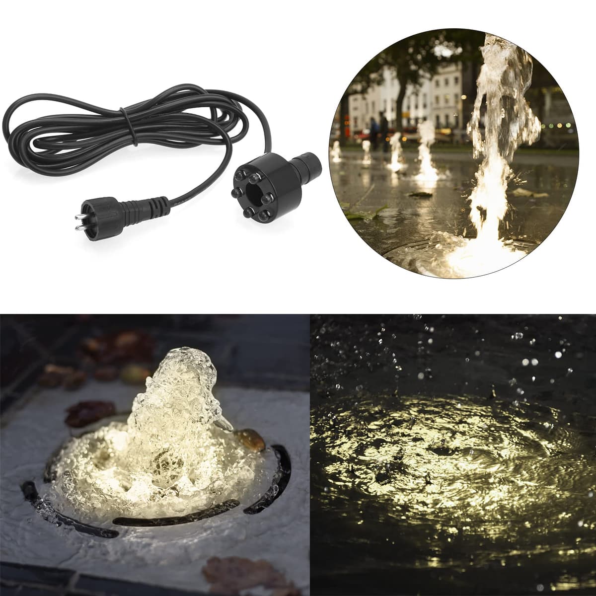 BARST Submersible Water Feature Pump,12V AC 450L/H Fountain Pump with 10m Power Cord & LED Light Ring for Aquarium, Pond, Birdbaths, Fish Tank JR-450LV — view 4