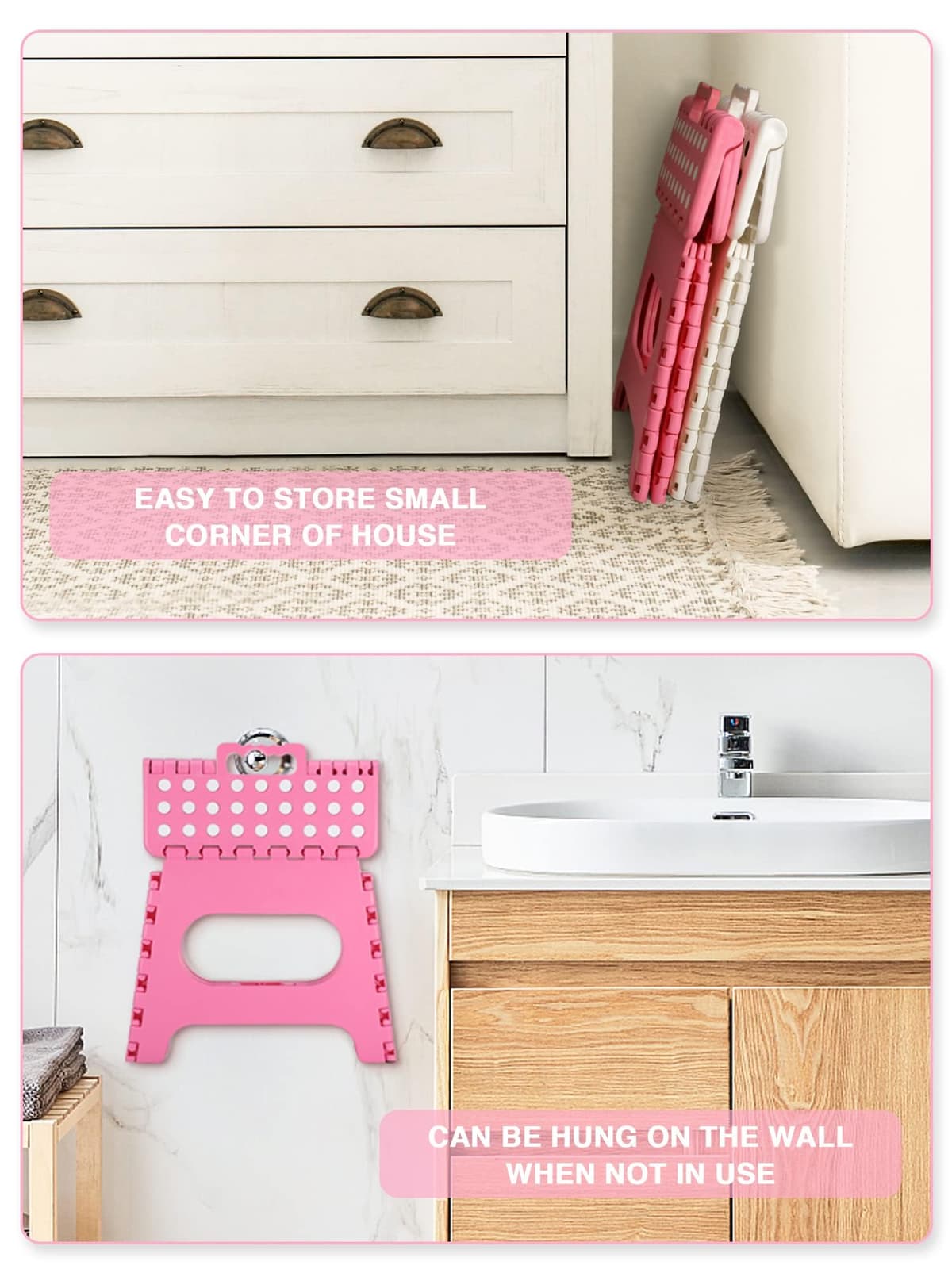 EASY SPEED Taburete Plegable Cocina o Baño (21x17x18cm),Hecho de Material Plástico PVC Antideslizante Banco Plegable Portatil,Taburete Plegable para Niños (hasta 150 Kg),Rosa — view 2