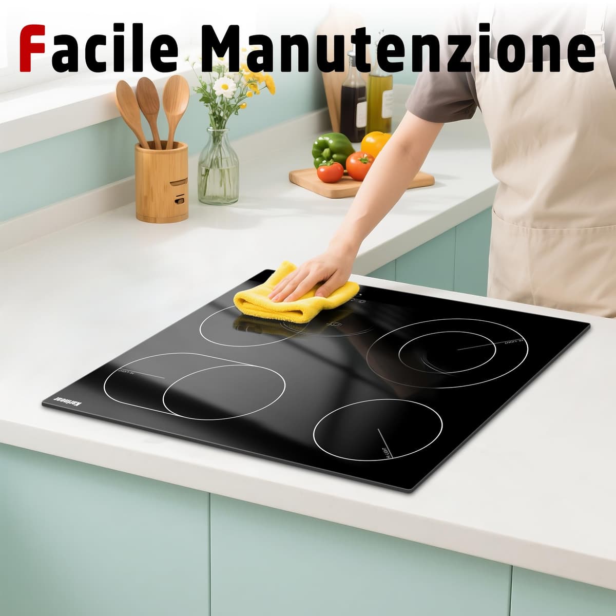 Karinear Placa Vitrocerámica 4 Fuegos, 60cm Placa Cocina con a Ampliar Placa Cocción Eléctrica, Vitroceramica Encastrable 6600W, Control Temporizador, Sin Enchufe — view 7