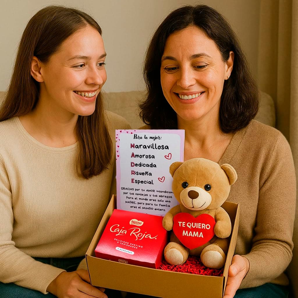 Peluchilandia Regalo Madre Divertido y Original | Cajita con Peluche Personalizado Te Quiero Mama con Bombones y Tarjeta | Regalos Mujer para el Dia de la Madre (Marrón) — view 5