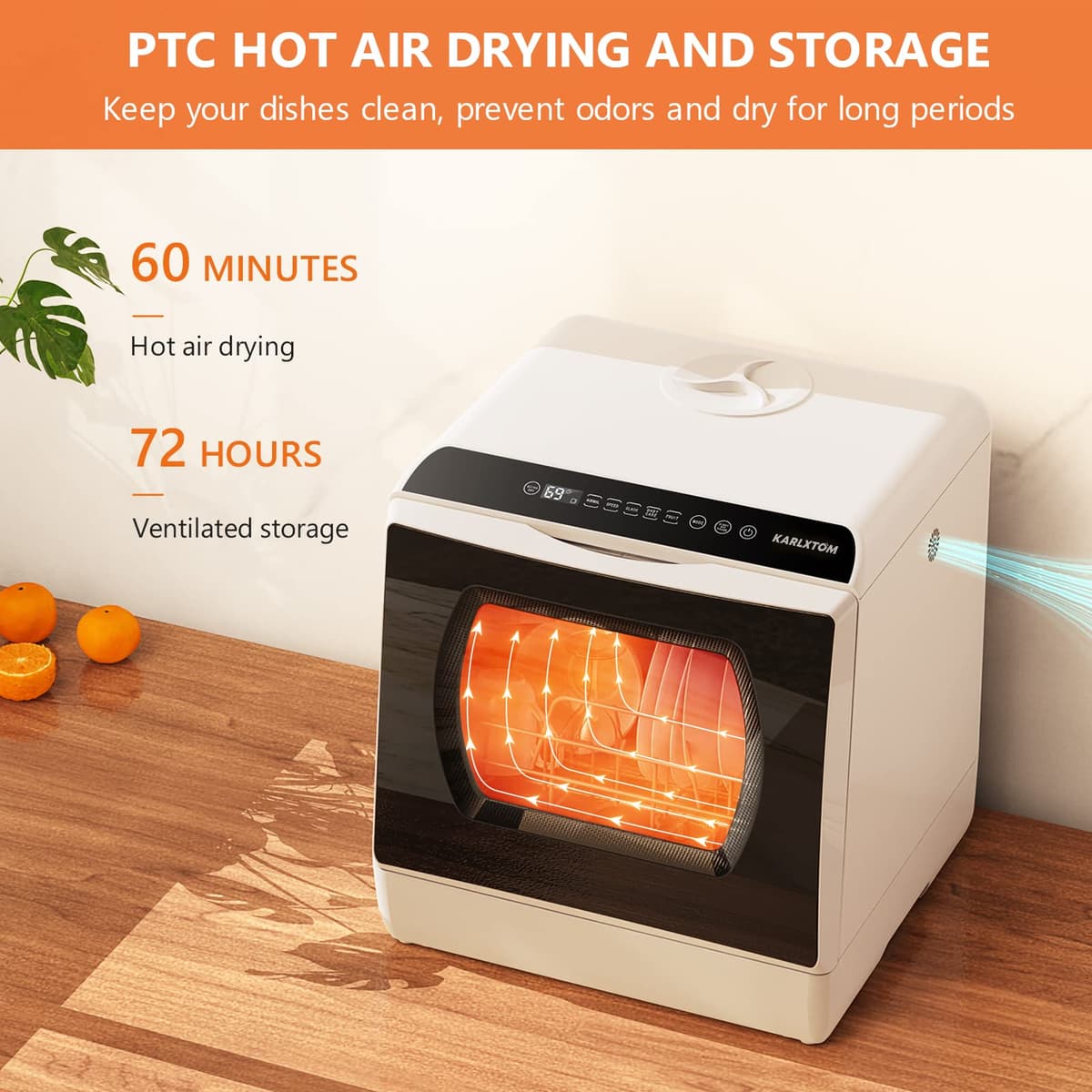 Karlxtom Table Top Dishwasher 6 Programs Mini Dishwasher with Touch Control, Auto-drying, Baby Care & Fruit Wash, Perfect for Small Families, Couples — view 7