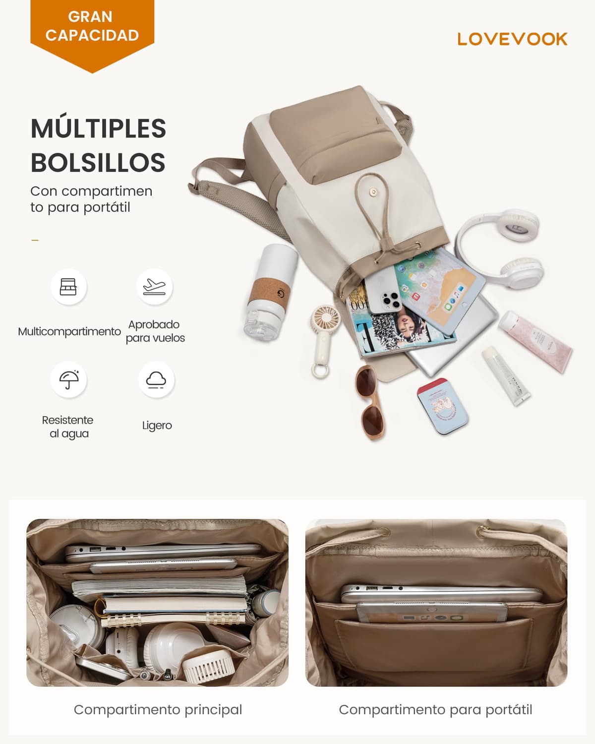 LOVEVOOK Mochila Portatil Mujer 15.6/17 Pulgadas, Mochila Mujer Impermeable Antirrobo con Puerto USB para Universidad Escolares Viaje Trabajo Negocios Profesora — view 3