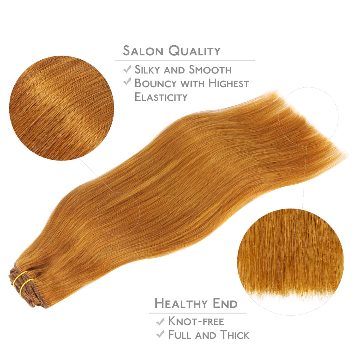 WENNALIFE Extensiones Clip Pelo Natural, 35cm 120g 7 Piezas, Jengibre Caoba Extensiones de Clip Natural Extensiones Pelo Remy Extensiones Cabello Postizos Mujer — view 4