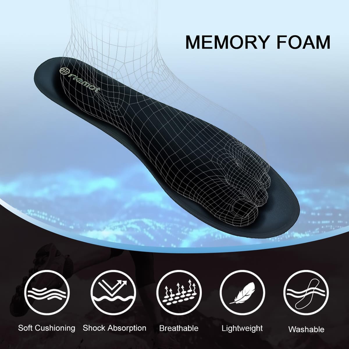 riemot Memory Foam Insoles for Men and Women - Replacement Shoe Inserts Comfort Cushioning for Sports Shoes, Trainers, Sneakers, Work Boots and Walking Shoes — view 4