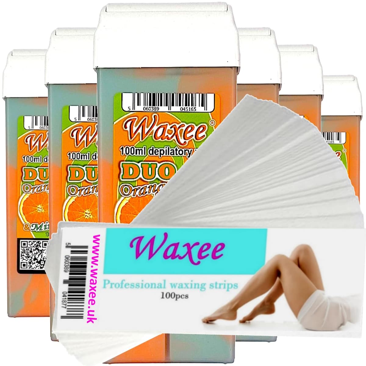 6x 100ml roll on wax, roller wax cartridge Aloe + 100 strips Body & Leg waxing, from UK Brand- Waxee — view 3