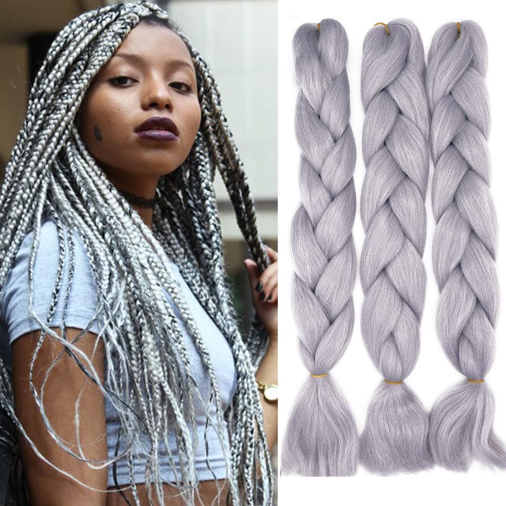 24" Braiding Hair Extension Jumbo Braids Synthetic 3bundles/pack Crochet Hair Afro Box Braid Heat Resistent (Dark Purple) — view 111