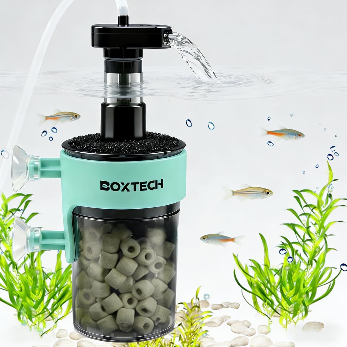 boxtech Filtro nano interior para acuario, filtro silencioso para acuario con medios de filtro, filtro compacto para gambas, betta y piscinas de cría (S)