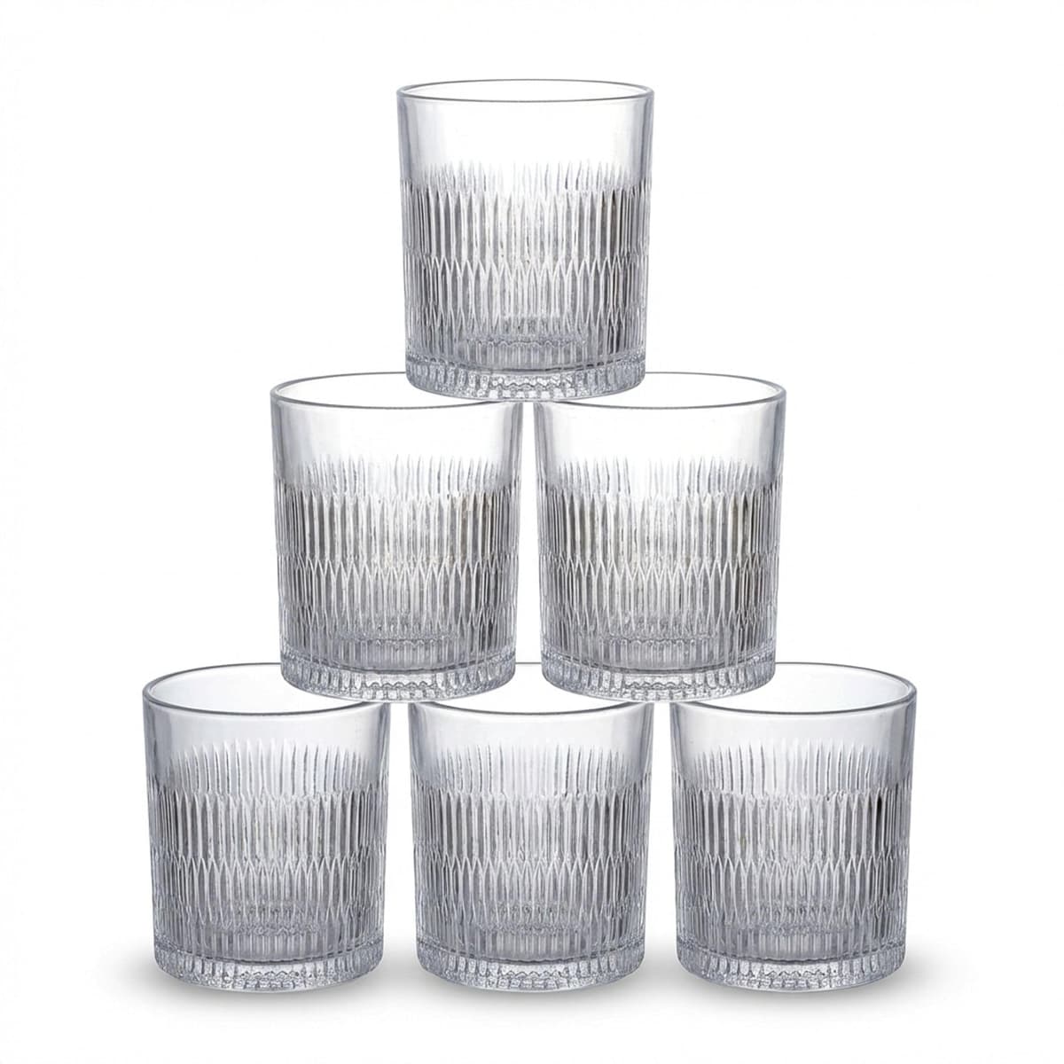 INDE SANTA CLARA | Set 6 Vasos de Cristal Agua 35cl Aberdeen Tallado Transparente, Vasos Bajos de Vidrio Claro, Vasos Agua Aptos Lavavajillas y Microondas