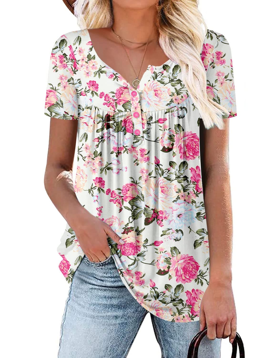 KISSMODA Ladies Pleated Tunic Tops for Women Buttons up Long Sleeve Shirts Floral Print — view 25