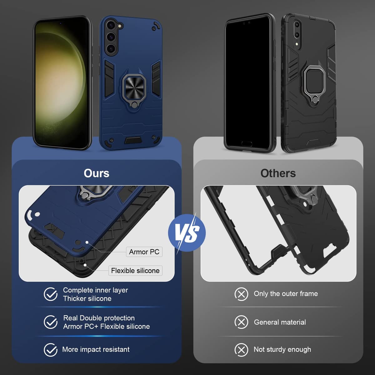 Funda para CMF Phone 2 Pro, Carcasa Antigolpes con Soporte anular metálico, Case Protectora de Grado Militar, Negro — view 1215