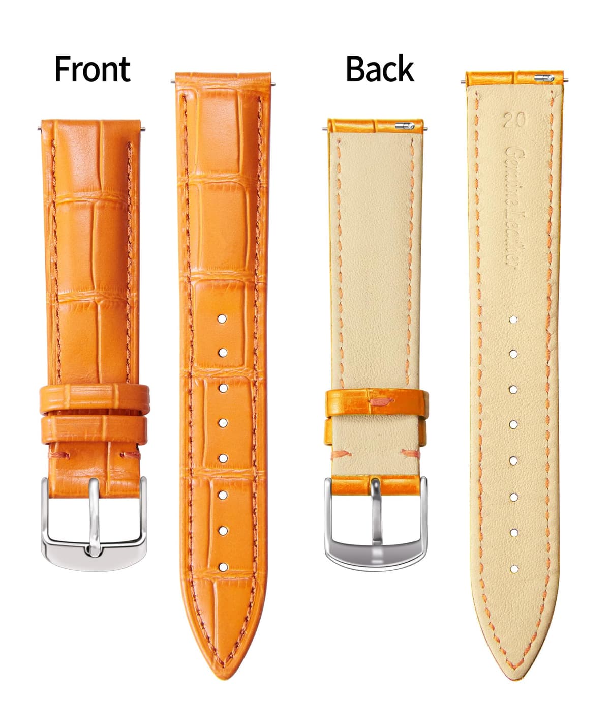 BINLUN Quick Release Leather Watch Straps Replacement Watch Bands Smart Watch Strap Crocodile Pattern in 10 Colors 13 Sizes with Silver/Gold/Rose-Gold Buckle for Men Women(10mm-24mm) — view 56