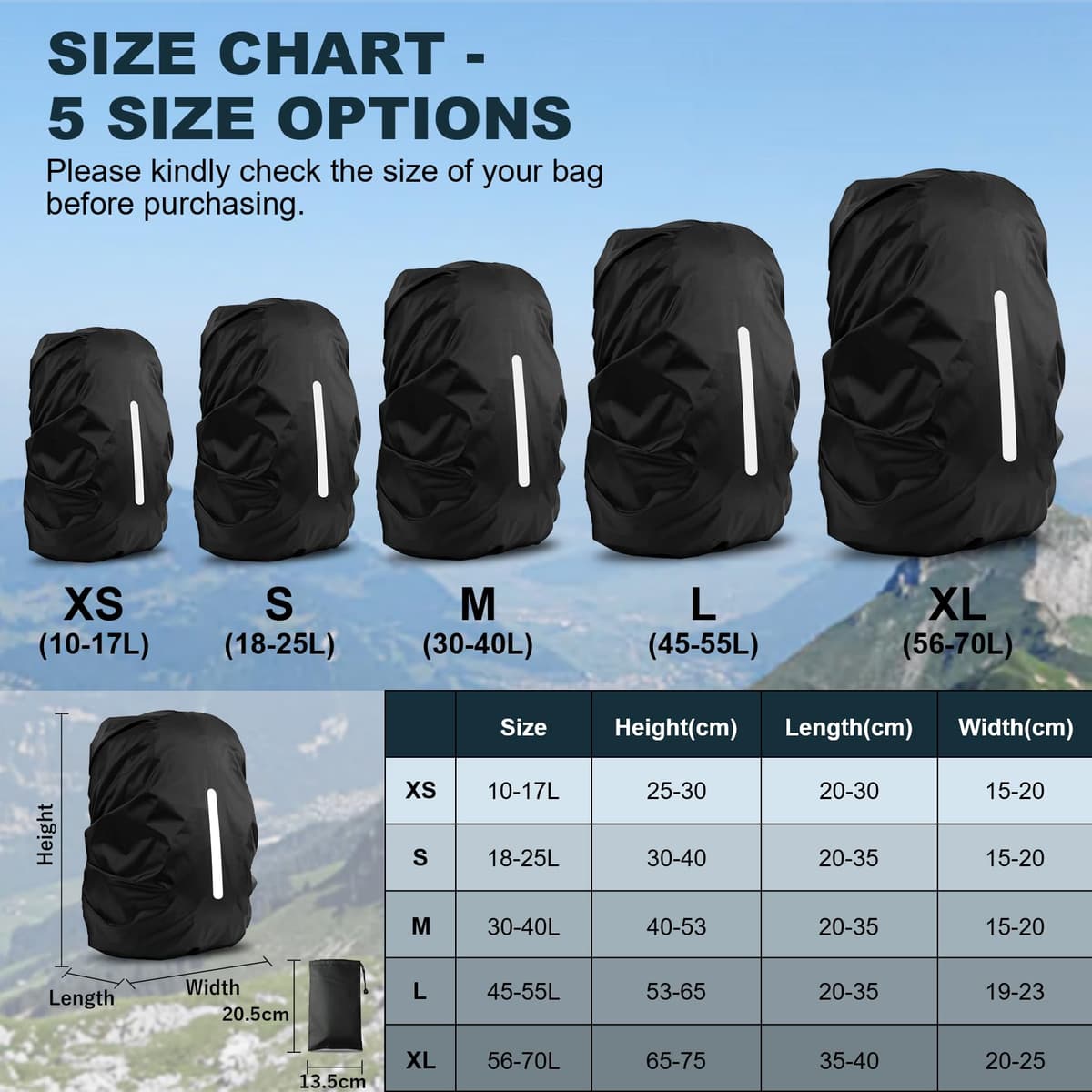 LAMA 2pcs Funda Impermeable para la Lluvia para Mochila, Protector Reflectante a Prueba de Lluvia para Antipolvo y Antirrobo S 18L-25L — view 3