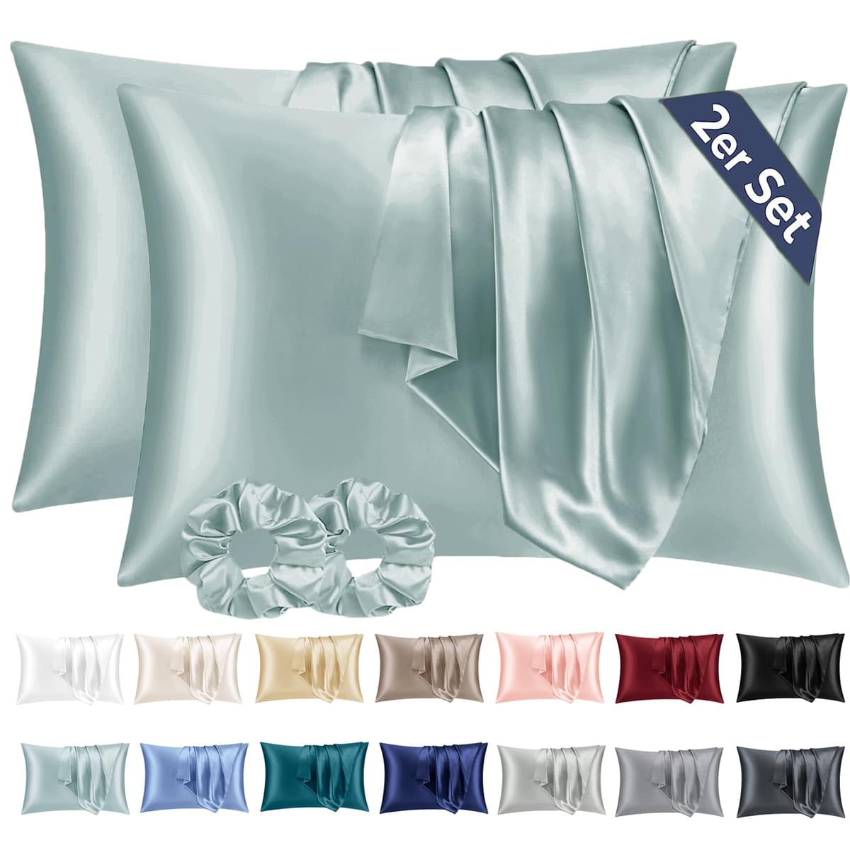 Vielit 2 Pack Satin Pillowcase for Hair and Skin Cooling,Soft as Silk Pillowcase for Hair and Skin,Easier Care than Silk Pillow Case Beige 50x75cm Gifts for Women Envelope & 2 Scrunchies — view 14