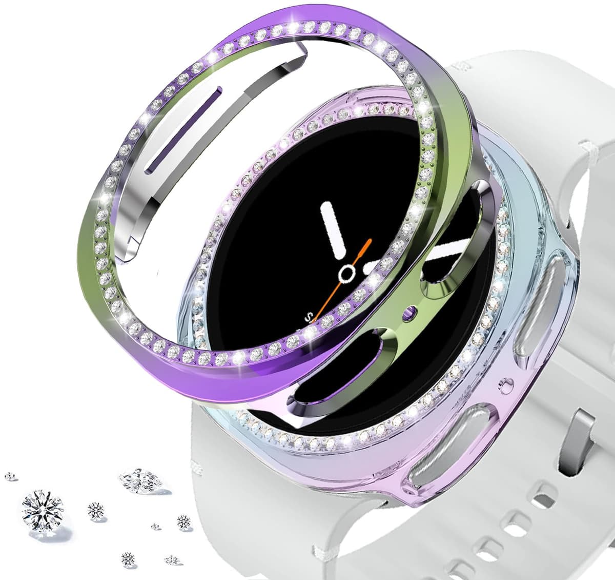 DEALELE [2-PACK] Case Compatible with Samsung Galaxy Watch FE / 5/4 40mm, Bling Double-row Diamond PC Protective Case Protector Cover, 40mm, Rose gold + Transparent — view 83
