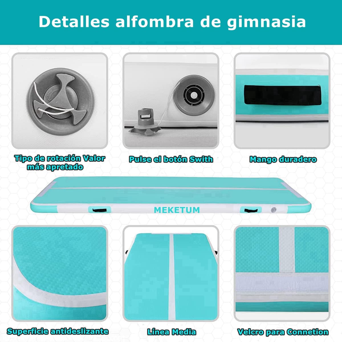 MEKETUM Air Track Colchoneta Gimnasia Ritmica 2 3 4 5 6 m Hinchable 10/20cm Gruesa Colchoneta Deportiva con Bomba de Uso doméstico/Entrenamiento/Rodar/Saltar/Fitness/Yoga/Entretenimiento acuático — view 3