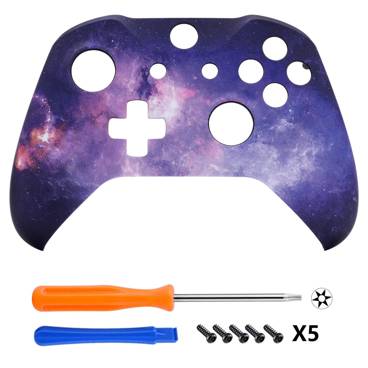 eXtremeRate Nubula Galaxy Faceplate Cover, Soft Touch Front Housing Shell Case, Comfortable Soft Grip Replacement Kit for Xbox One S & Xbox One X Controller — view 3