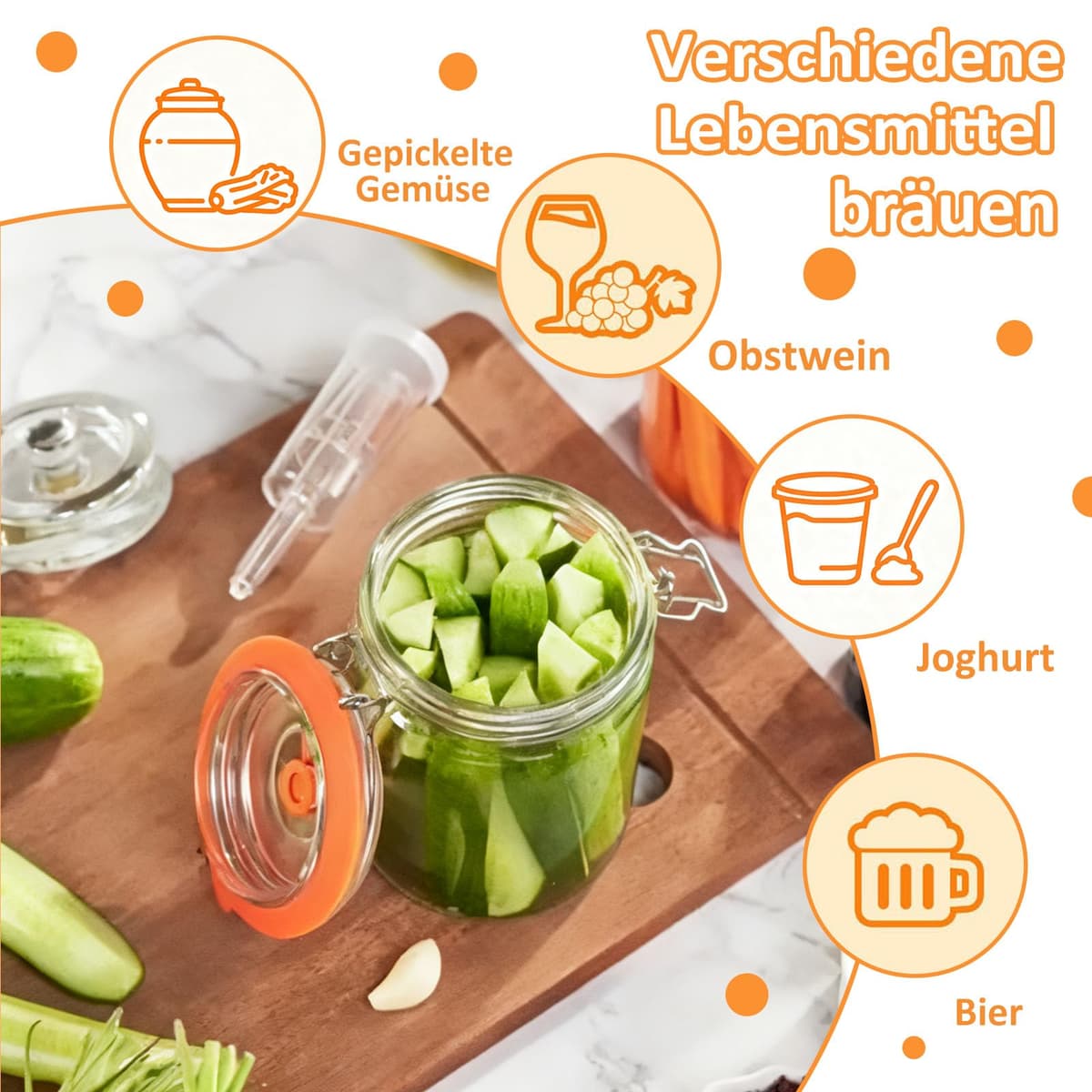 Tarros de Fermentación de 1,5L, con Pesas y Bloqueo de Aire, Kit de Fermentación Apto para Elaborar Marmellata, Kimchi, Yogur, y Kombucha, Paquete de 2 — view 4