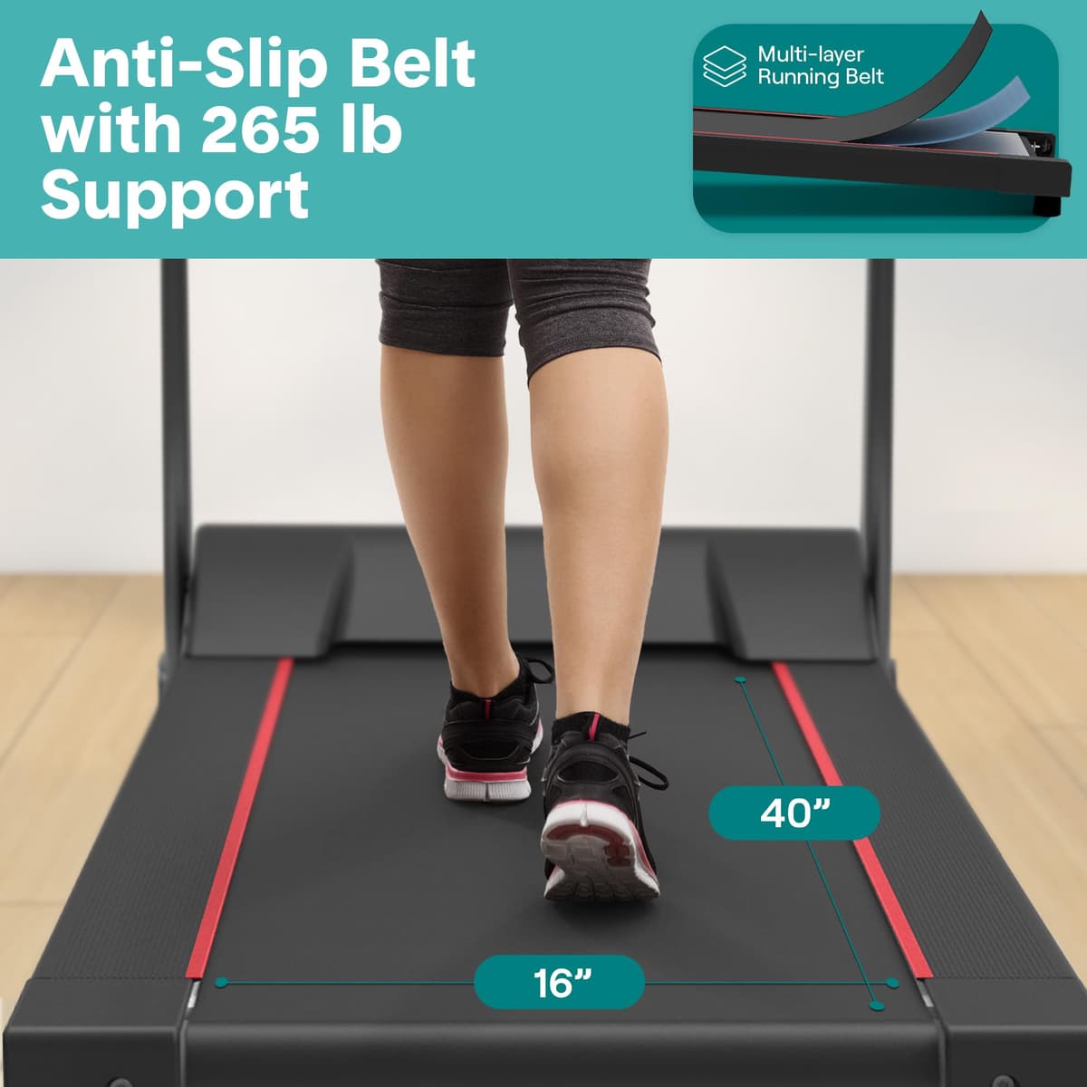 SereneLife Treadmills for Home with 13% Manual Incline Treadmill, 3.5HP - Compact Digital Portable Foldable Treadmill with Speakers, Bluetooth, App Sync, Heart Rate Monitor, for Walking, Running, Gym — view 6