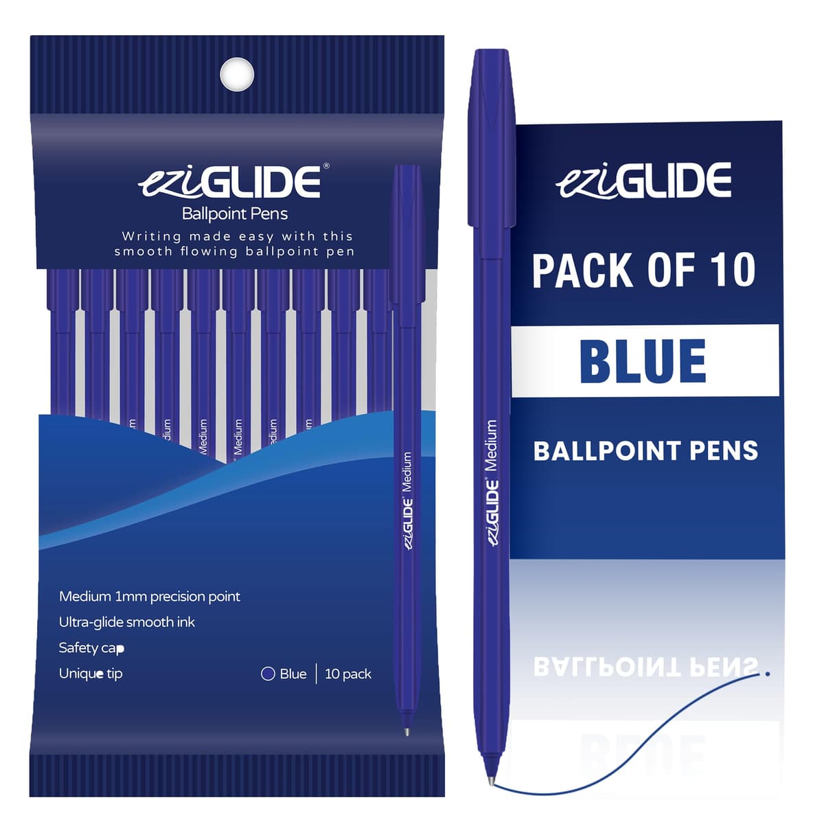 Eziglide 10-Pack Ballpoint Purple Pen Set - Medium Point 1.0mm for Effortless Writing & Comfortable Grip - Ball Point Pens Ideal for School, Exams, Home or Work Stationery Supplies — view 8