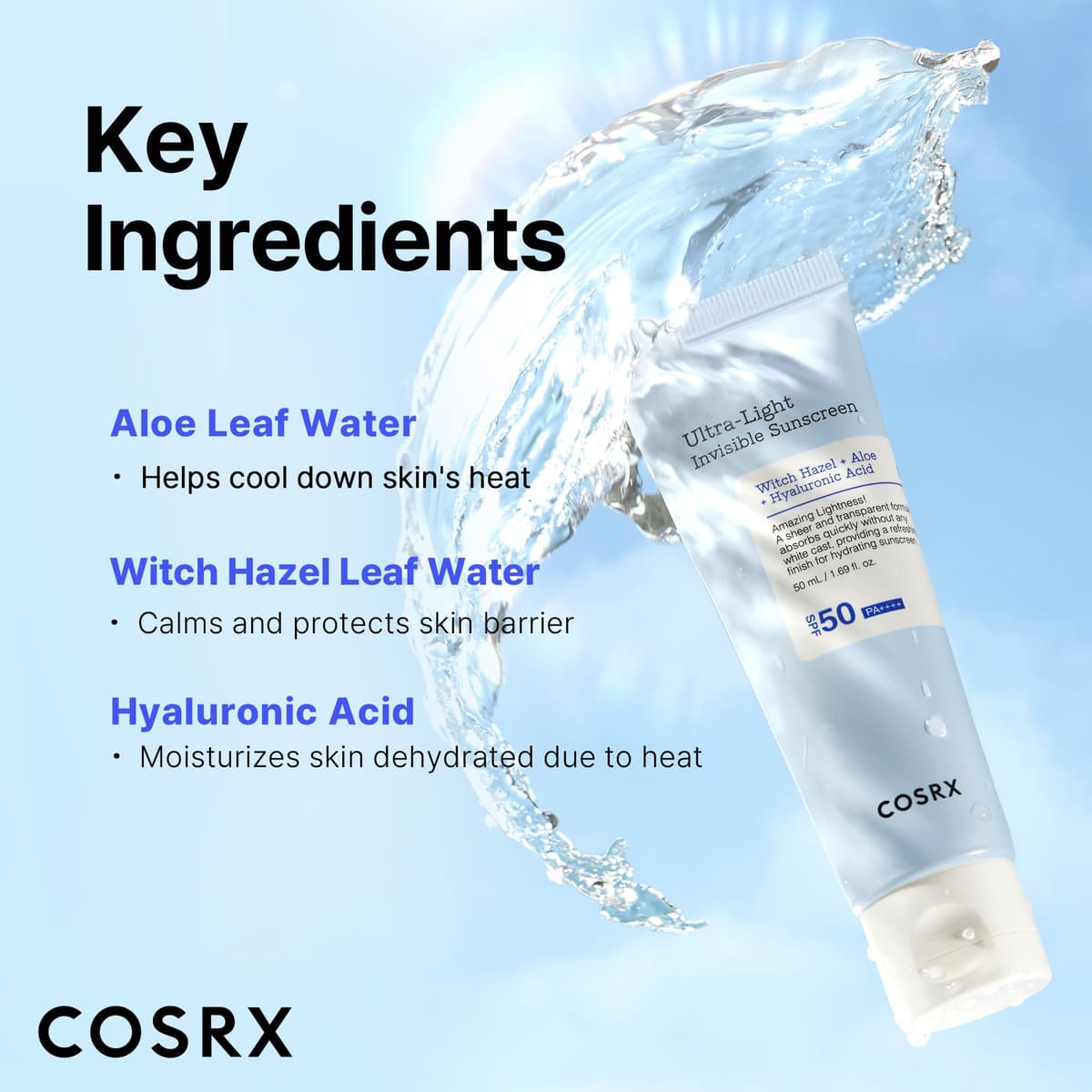 COSRX Ultra-Light Invisible Sunscreen SPF 50 Face Moisturiser, PA++++ Korean Sunscreen, Non Oily Sun Cream, UVA/UVB Protection, Daily Hydrating Sun Lotion, No White Cast 50ml — view 4