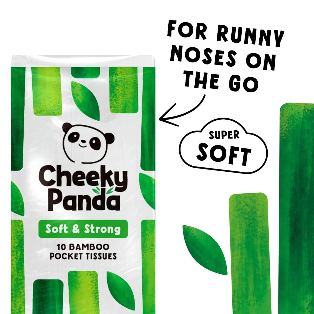 The Cheeky Panda Bamboo Pocket Tissues, 8 Pack of 10 Hypoallergenic Tissues, Ultra Soft, 3-Ply, White, Travel Size — view 2