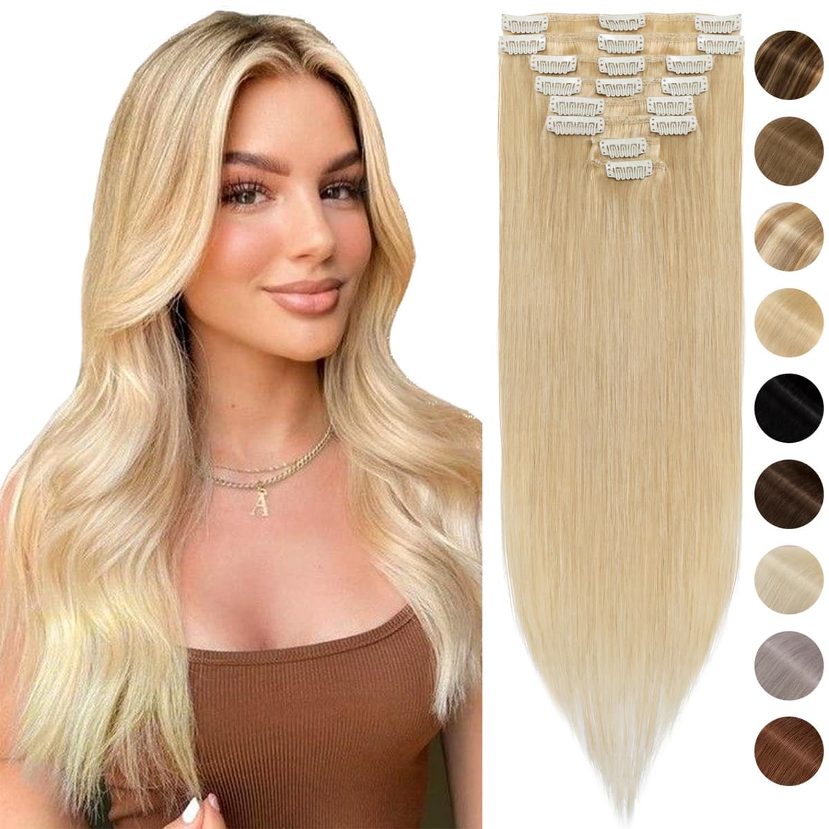 Silk-co 10inch Hair Extensions Clip in Hair Extension Human Hair #04 Medium Brown -Basic Thickness-Thin Weft- 8 Pieces Real Remy Straight Hair Extensions[50g] — view 118