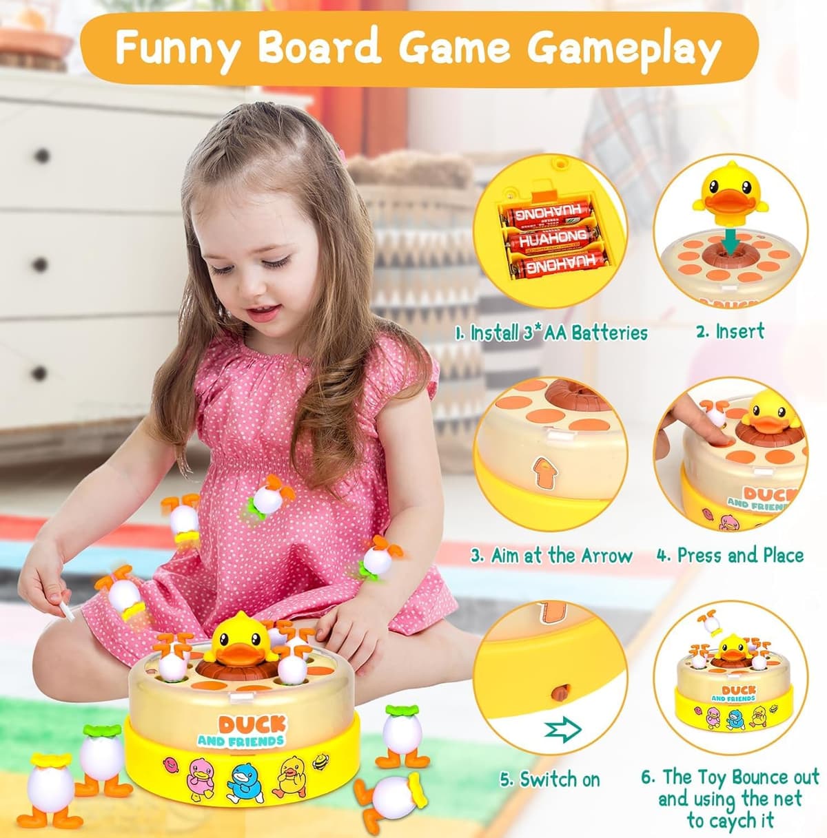 Duck Dash Jumping Duck Game, DuckDash Jumping DucksGame,Bounce Catch DuckPop Up BoardGames,Rotate Bounce Fishing Game Interactive Kids Toy for Ages 3-8 Tabletop Family Games,Boys Girls Gifts(Ducks) — view 2