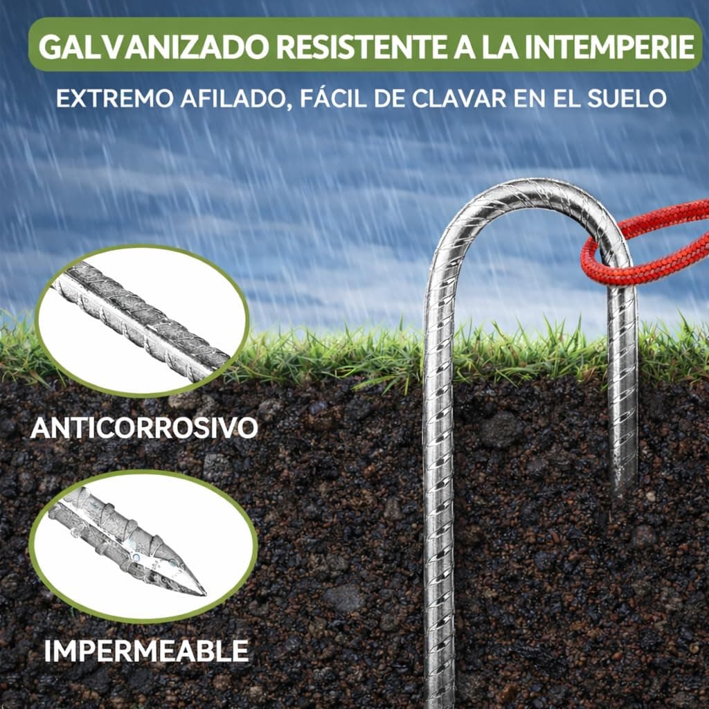 FERPASA® - Piquetas de Camping Suelo Duro de Acero Galvanizado 25 cm – Pack de 10 Unidades para Tiendas de Campaña, Toldos y Carpas – Anclaje Resistente para Tienda de Campaña y Toldo — view 4