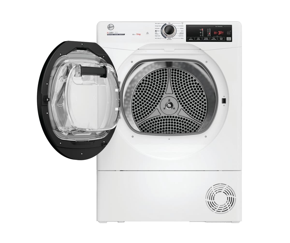 Hoover H-DRY 350 Freestanding Heat Pump Inverter Tumble Dryer, 9 Kg, Class A+++, Wi-Fi & Bluetooth, Four Drying Levels, Aquavision & Advanced Care, White, 59.6x60.4x85 cm - HRE H9A3TBE-80/N — view 2