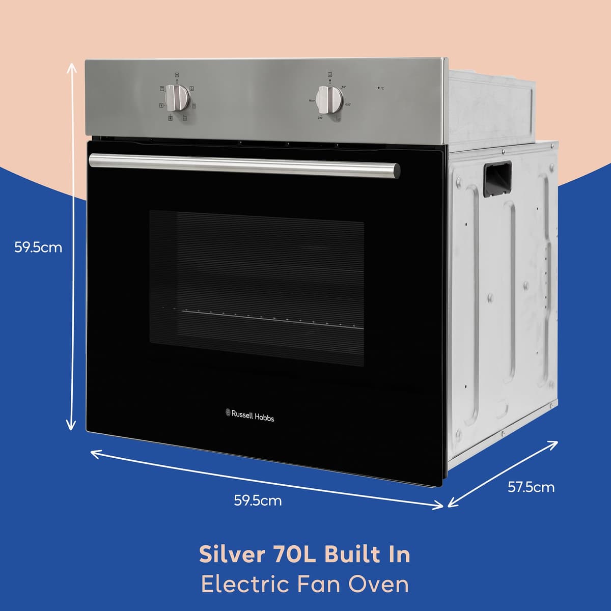 Russell Hobbs 70L, 60cm Wide, Single Electric Built-in Fan Oven and Grill in Stainless Steel, 6 Oven Functions, RHFEO7004SS — view 2