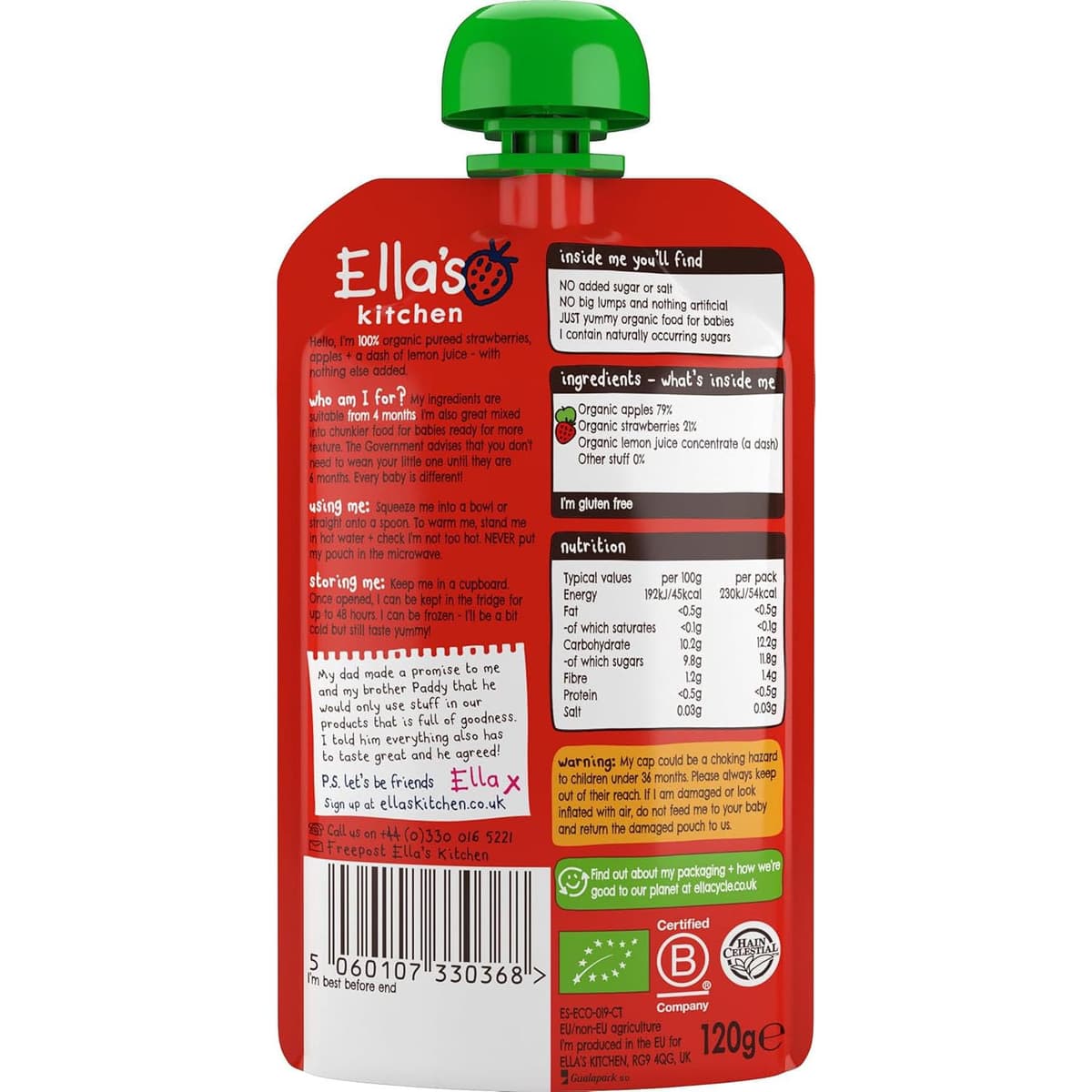 Ella's Kitchen, Stage 1 from 4 Months Organic Apple and Strawberry, 120 g , (Pack of 7) — view 2
