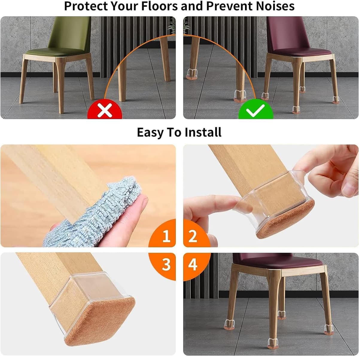 Protectores de Suelo para Patas de Silla 28-37mm, 16 Tapas de Silicona pequeñas para Patas de Silla con Fieltro, Fundas de protección para Patas de Silla de Silicona, Protectores para Patas de Silla — view 4