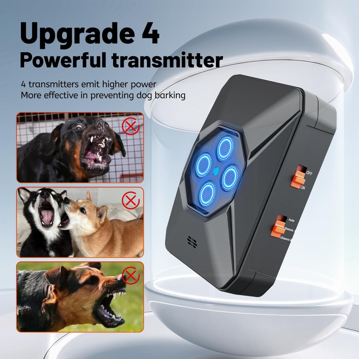 Ahuyentador para Perros,Antiladridos para Perros Ultrasónicos,4 Transmisores Potentes, 3 Niveles Ajustables, Ideal para Uso Interior y Exterior, Adecuado para Todas las Razas y Tamaños — view 5