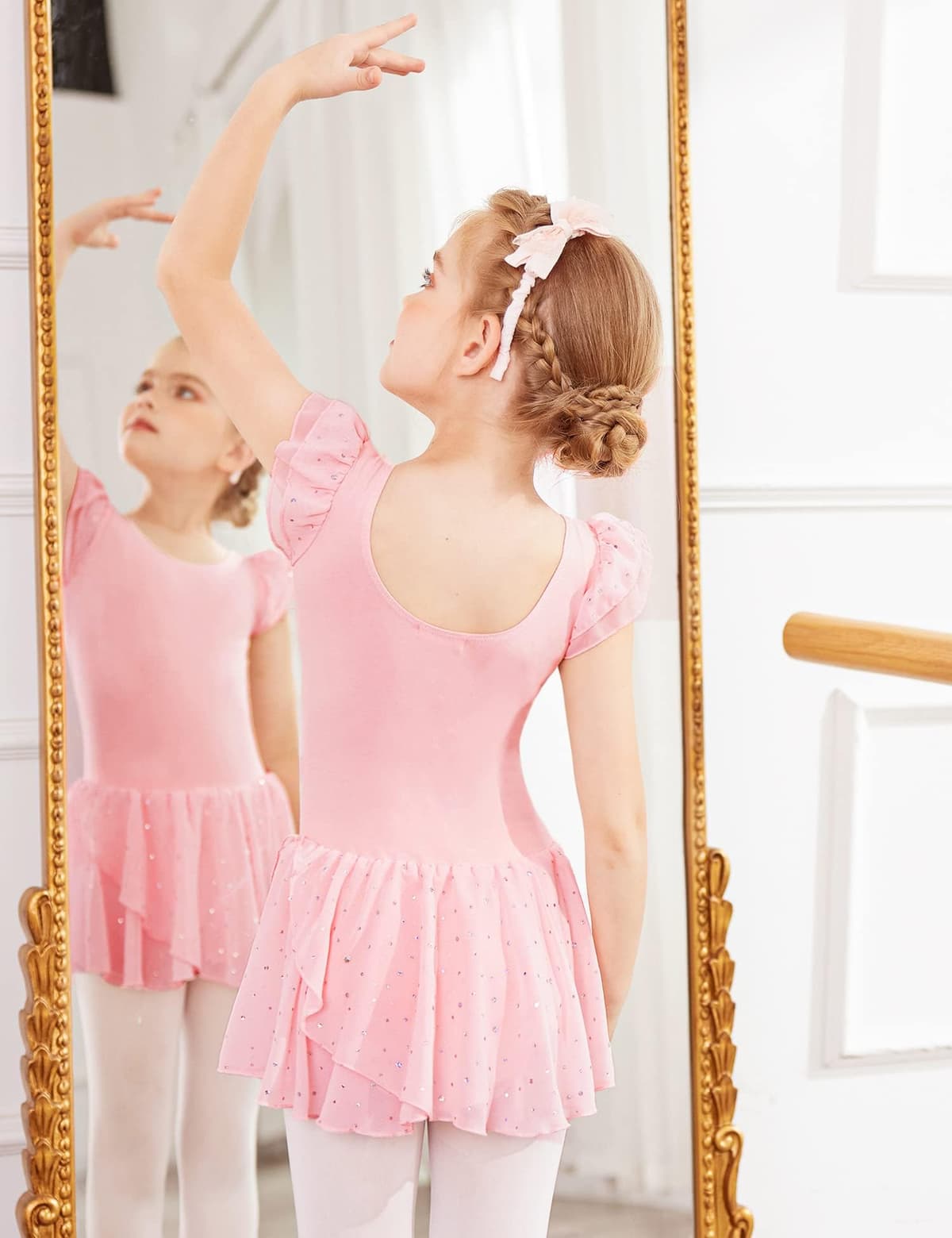 Trudge Ropa de Ballet para Niñas - Vestido Manga Corta de Algodón con Leotardo y Falda Tutú - Traje de Baile — view 4