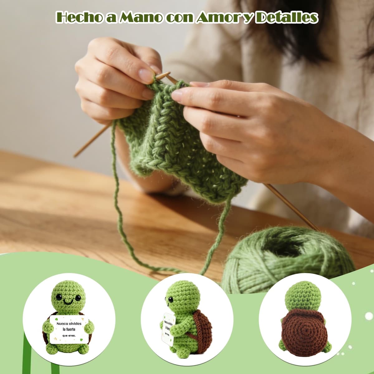 Tortuga Amigurumi Hecha a Mano con Frases Inspiradoras en Español - Peluche Motivacional con Llavero - Regalo Original para Amiga, Novia, Comunión, Cumpleaños o Mujeres -Paciencia y Fuerza (TORTUGA) — view 4