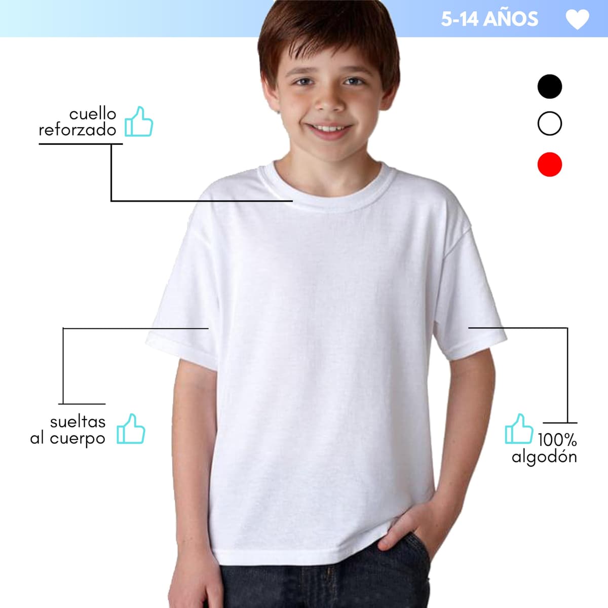 Vida Sol Camiseta Infantil 100% Algodón, 1 y 2 Unidades, Unisex, Manga Corta, Cuello Redondo, Suave y Transpirable, Diseño Básico y Cómodo, Ideal para Uso Diario, Tallas 1-15 Años, Colores Variados — view 3