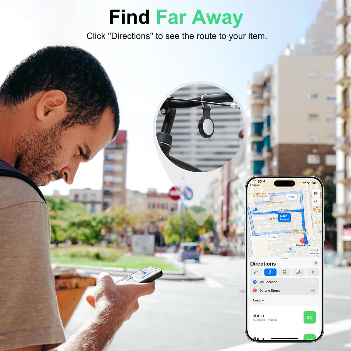 Air Tracker Tag Works with Apple Find My (iOS Only) Includes Replaceable Battery, Bluetooth Smart Item Locator Key Finder for Keys, Luggage, Wallet, Car, Bicycle (4-Pack-Black) — view 4