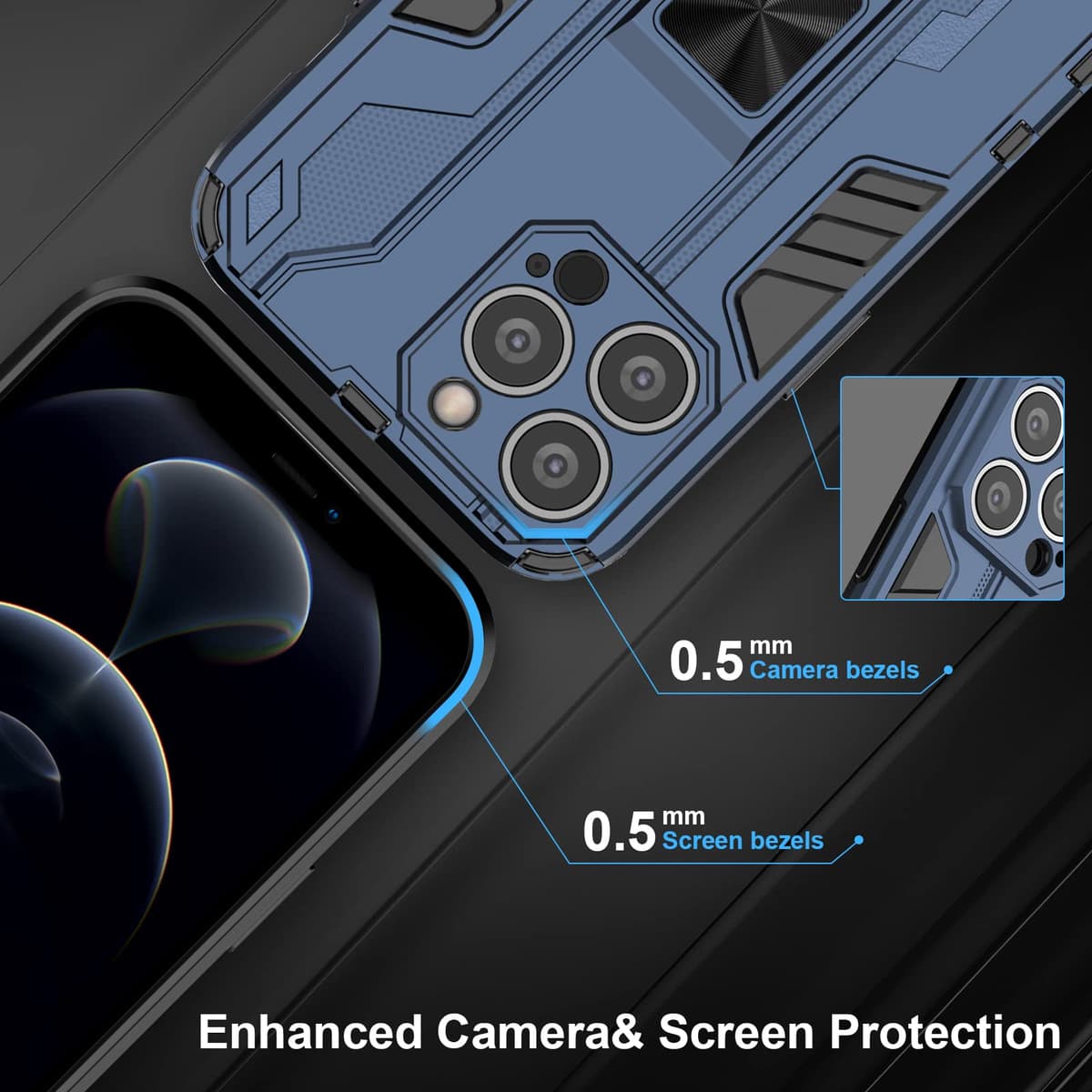 Funda para CMF Phone 2 Pro, Carcasa Antigolpes con Soporte anular metálico, Case Protectora de Grado Militar, Negro — view 831