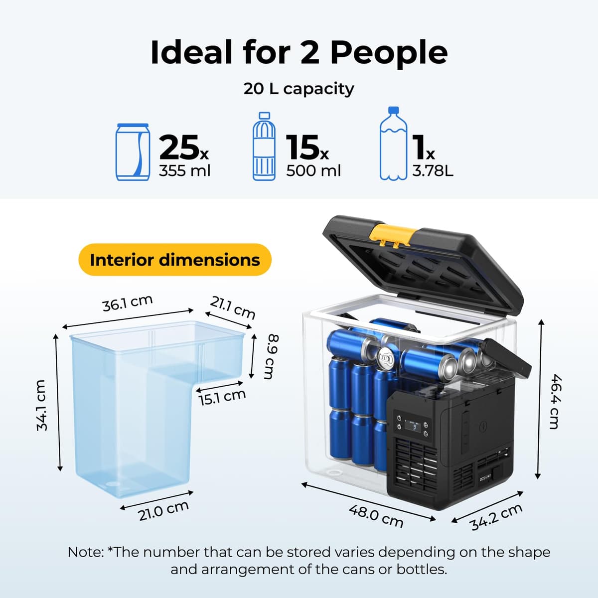 BougeRV CRH20 12V Car Fridge with 240Wh Battery, 20L Compressor Refrigerator, Portable Freezer, IPX4 APP Control -20℃ to 20℃, 12/24V DC, 110~240V AC for RV Road Trips Truck Camping Outdoor (2026 New) — view 3