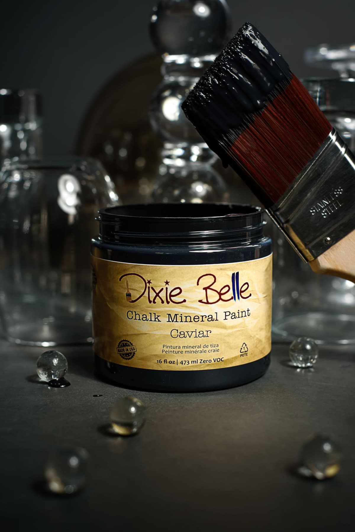 Dixie Belle Paint Company Chalk Finish Furniture Paint - Caviar (32oz) - Matte Black Chic Chalk Mineral DIY Furniture Paint — view 2