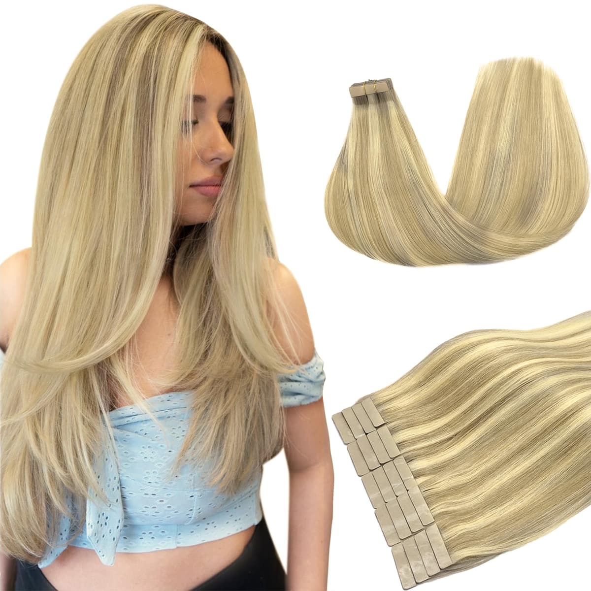 DOORES Tape in Hair Extensions Human Hair, Balayage Dark Brown to Chestnut Brown 50g 20pcs 18 Inch, Human Hair Extensions Natural Remy Straight Skin Weft — view 21
